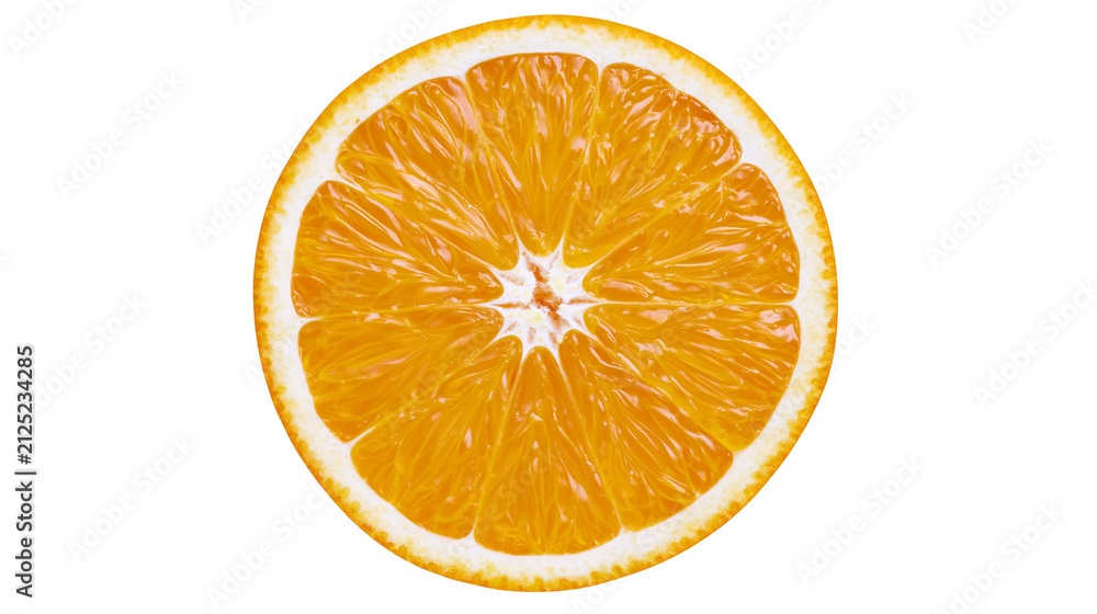 Fototapeta premium Bright orange citrus fruit slice with juicy segments, isolated on transparent background