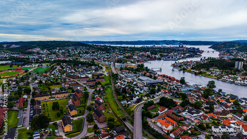 Foto Porsgrunn Norway Scandinavian Town City Summer Green Scenery Urban Landscape Wat
