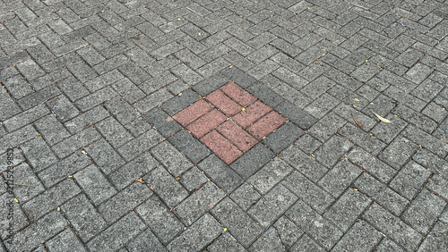 paving block with red square motif