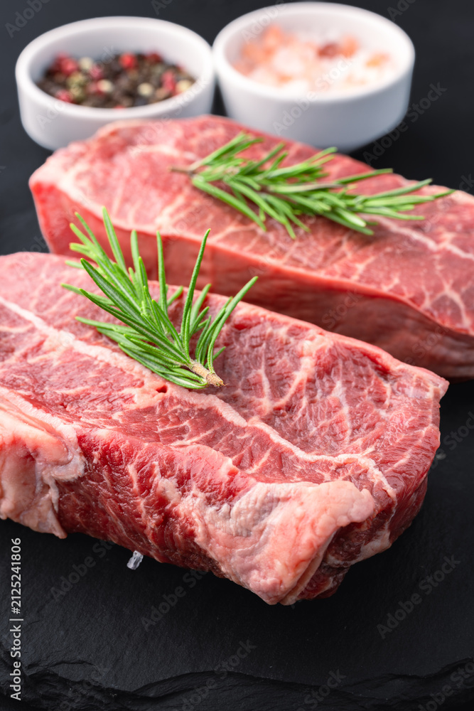 Fototapeta premium Perfectly grilled premium beef steak on black background