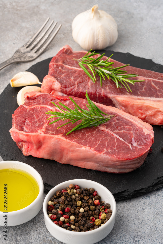 Fototapeta premium Perfectly grilled premium beef steak on stone background