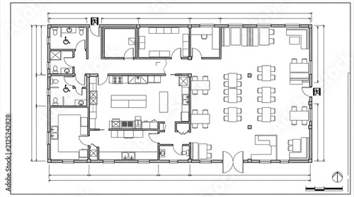 A detailed architectural floor plan showing the layout of a residential house with various rooms and dimensions