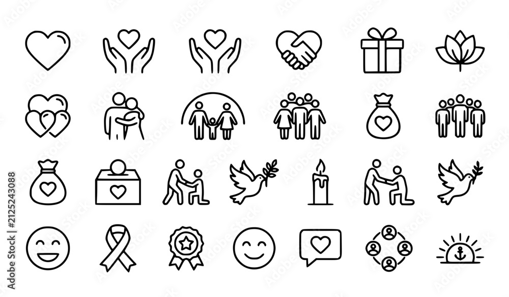 Fototapeta premium Love Compassion and Charity Outline Vector Icon Pack Editable Line Art