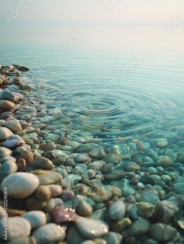 Water ripple expanding on clear pebble shore
