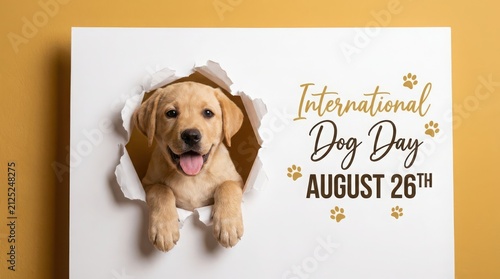 International Dog Day celebration with a cute golden retriever puppy. Happy International Dog Day, International Puppy Day