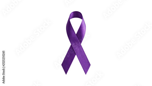 Elegant purple awareness silk ribbon representing support for cancer research or domestic violence prevention programs captured in bright studio lighting isolated on transparent background