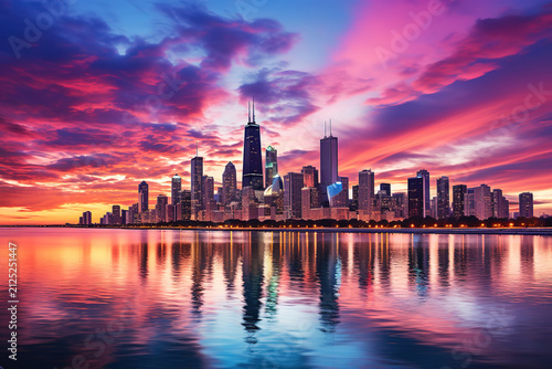 Vibrant Sunset Over Chicago Skyline