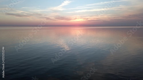 beautiful colourful sunset from ferry in the Baltic Sea in pastel colors