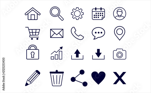 Modern User Interface Icon Vector Set Collection with Navigation Communication Security Shopping Social Media and Mobile App Symbols Design