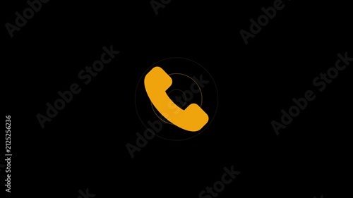 Orange telephone handset icon ringing animation on black background phone call