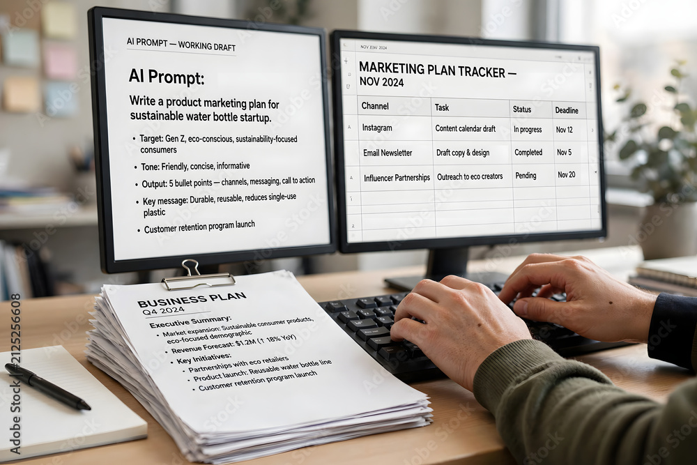 Obraz premium Professional Using AI Assistant for Business Reporting and Financial Insights