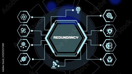 Redundancy architecture concept featuring enterprise cloud infrastructure, fault tolerant systems, reliable data center operations and business continuity.