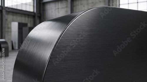 Curved Brushed Metal Surface in Industrial Warehouse Setting