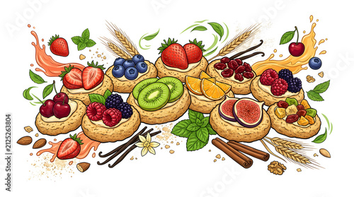 Organic Berry and Fruit Oatmeal Cookies Banner Design for Healthy Breakfast Food Commercial Advertisement