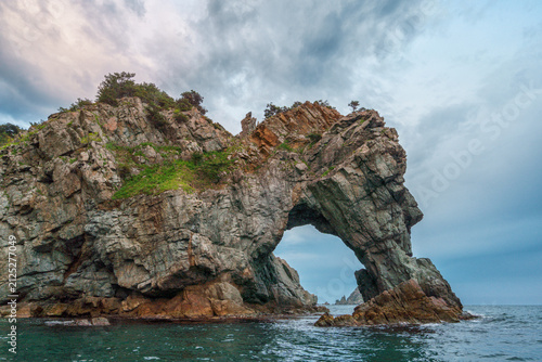 A rock in the bay of the Gamova Peninsula in Primorye, Russia.
