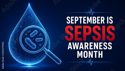 Vector graphic of Sepsis Awareness Month background template. Concept for healthcare and medicine. Realistic ribbon and blood icon Designed in a low poly style .Banner poster, social media, background