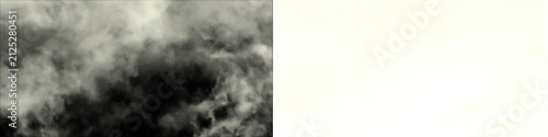 Smoke and fog effect with dense white clouds on black and transparent backgrounds for cinematic atmosphere and dark mystery.