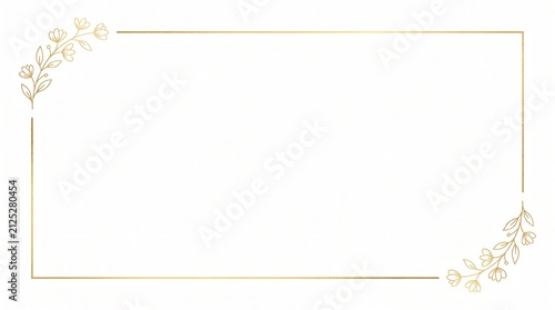 Minimalist Gold Outline Frame Border with Golden Floral Corner Details