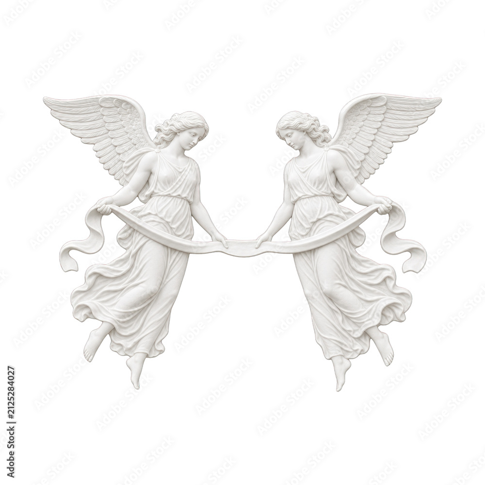 Fototapeta premium PNG Elegant angelic figures holding a flowing ribbon.