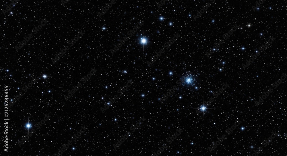 Fototapeta premium Stunning Deep Space Background with Bright Shining Stars and a Distant Star Cluster in the Night Sky
