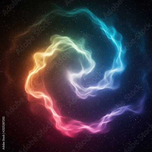 Abstract cosmic background featuring endless bright luminous particles and smooth flowing color transitions creating an infinite ethereal glow effect, wave, fractal, magical