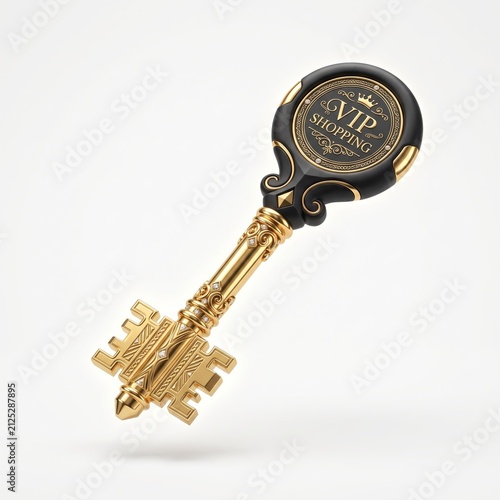 Luxury Black Gold Key 3D Icon