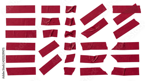 Obraz na płótnie Red Adhesive Duct Tape Strips and Torn Pieces Set, Isolated Sticky Gaffer Tape C