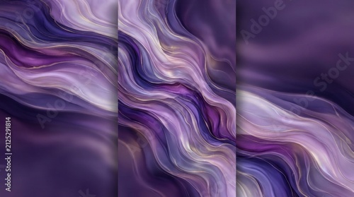 Abstract purple and gold flowing liquid marble waves