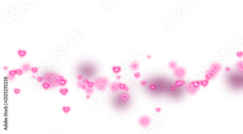 Neon hearts in a scattered arrangement glowing pink and magenta on transparent background heart love