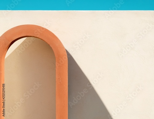 Curved arch casts shadow on textured wall