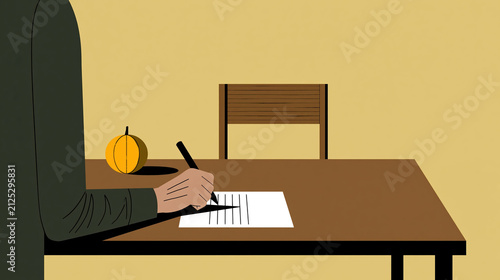 Job interview scene with recruiter reviewing resume at desk