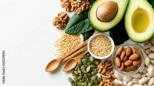 Assortment of Healthy Foods Rich in Nutrients and Healthy Fats.