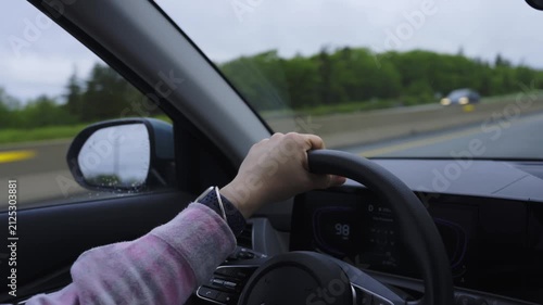 Driving through the summer landscape of Nova Scotia, Canada