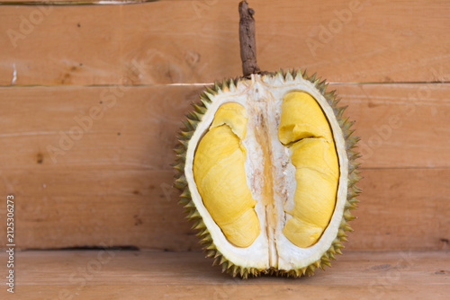 Closeup focus to Long Lablae Durian type on the plate     