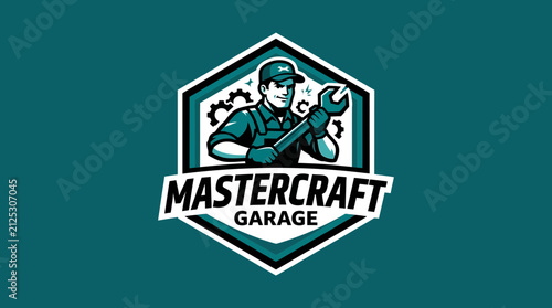 Professional Mechanic Mascot Logo Design for Mastercraft Garage with Wrench and Gear Elements