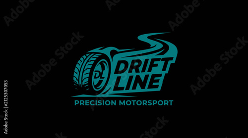 Drift Line Precision Motorsport Vector Logo Design with Stylized Tire and Racing Track Path