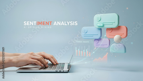 Sentiment Analysis Dashboard On Laptop With AI Feedback Insights And User Reaction Visualization
