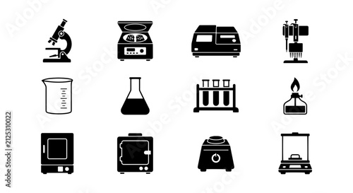 Foto Scientific Laboratory Equipment Icons, Medical Research Instruments, Chemistry G