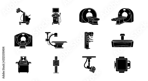 Medical Imaging Equipment Icons, Diagnostic Technology Vector Set, Radiology Machine Graphics