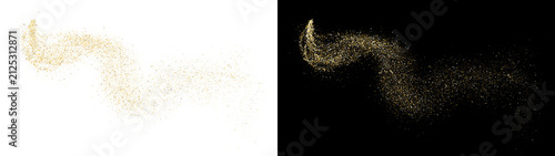 Shimmering golden dust trail featuring sparkling particles swirling in a decorative wave motion designed for elegant celebrations on transparent background