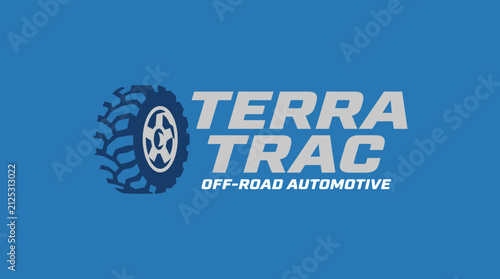 Off-Road Automotive Logo Featuring Terra Trac Typography and Heavy Duty Tire Illustration