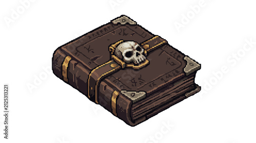 Ancient mysterious book with skull and leather cover for fantasy theme
