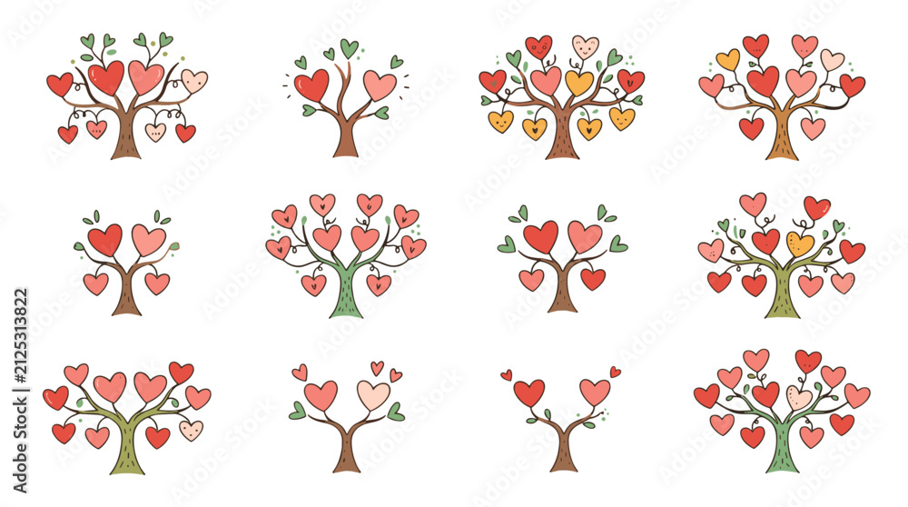 Obraz premium Collection of colorful heartshaped trees with vibrant leaves and branches