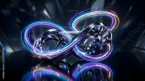 Futuristic 3d Abstract Infinity Loop with Neon Light Trails