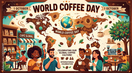 world coffee day 1 october vector illustration