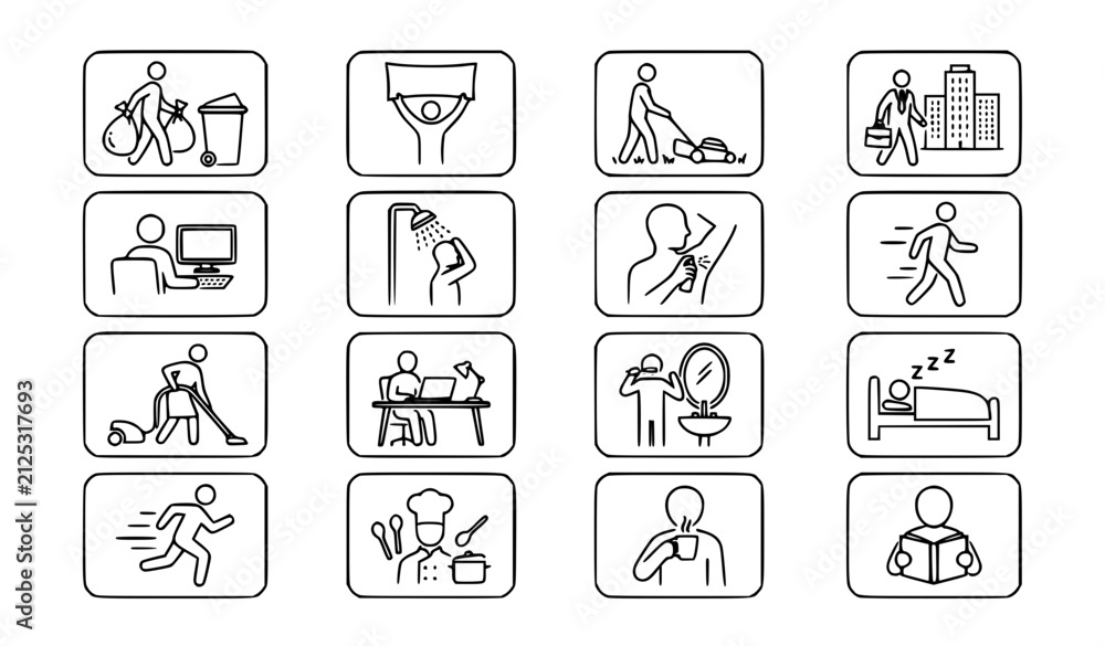 Fototapeta premium Modern Daily Activity Outline Icons Collection Vector