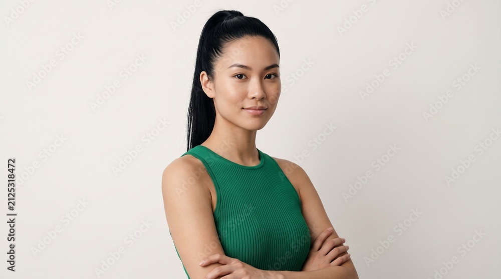 Obraz premium Portrait of a beautiful young asian woman with a ponytail looking at camera