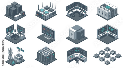 Cuadro en lienzo Network infrastructure icons display advanced cloud computing solutions and central server operations within a professional digital environment utilizing high capacity storage and transmission