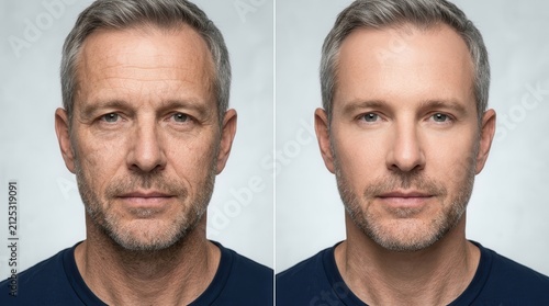Close-up of a man's skin showing before and after botox for smoother appearance.