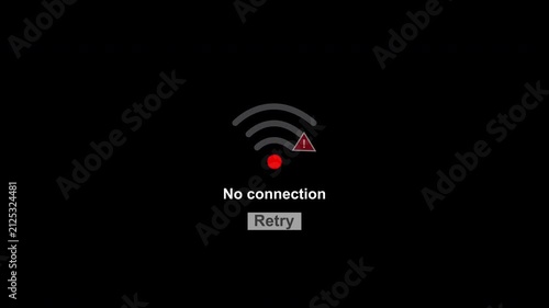 No internet connection, internet network problems, Wi-Fi network problems, internet errors. Network signal error sign. Animated no Wi-Fi signal icon on a black background. 4K Video.
